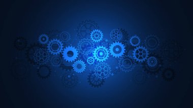 Çarklar ve dişli tekerlek mekanizmaları. Yüksek teknolojili dijital teknoloji ve mühendislik tasarımı kavramları ve fikirleri. Makine mühendisliğinin soyut teknik arkaplanı.