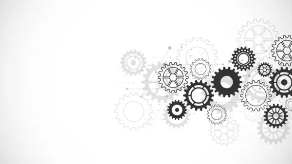 Çarklar ve dişli tekerlek mekanizmaları. Yüksek teknolojili dijital teknoloji ve mühendislik tasarımı kavramları ve fikirleri. Makine mühendisliğinin soyut teknik arkaplanı.