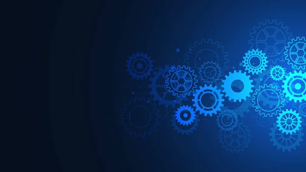 Çarklar ve dişli tekerlek mekanizmaları. Yüksek teknolojili dijital teknoloji ve mühendislik tasarımı kavramları ve fikirleri. Makine mühendisliğinin soyut teknik arkaplanı.