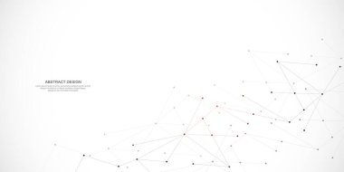 Noktaları ve çizgileri birleştirerek soyut arkaplan ve geometrik desen. Ağ konsepti, internet bağlantısı ve küresel iletişim. Vektör illüstrasyonu