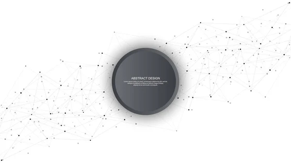 Noktaları ve çizgileri birleştirerek soyut arkaplan ve geometrik desen. Ağ konsepti, internet bağlantısı ve küresel iletişim. Vektör illüstrasyonu