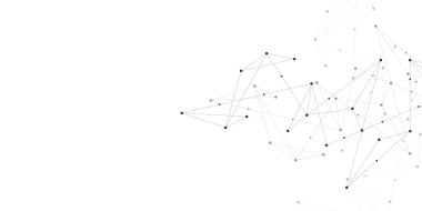 Noktaları ve çizgileri birleştirerek soyut arkaplan ve geometrik desen. Ağ konsepti, internet bağlantısı ve küresel iletişim. Vektör illüstrasyonu