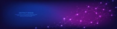 Küresel ağ bağlantısının dijital teknoloji arka planı ve pankart tasarımı veya başlığı için nokta ve satırları birleştirme ile iletişim.