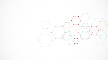 Altıgen deseninin vektör çizimi. Basit altıgen elementlere sahip geometrik soyut arkaplan. Tıp, teknoloji veya bilim tasarımı için yaratıcı bir fikir.