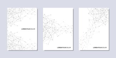 Noktaları ve çizgileri birleştirerek minimalist tasarımın vektör çizimi. Bilim ve teknoloji kavramının soyut geometrik arka planı. Kapak broşürü, tasarımı, broşürü, kitabı, afişi için şablon.