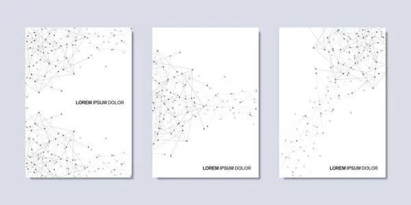 Noktaları ve çizgileri birleştirerek minimalist tasarımın vektör çizimi. Bilim ve teknoloji kavramının soyut geometrik arka planı. Kapak broşürü, tasarımı, broşürü, kitabı, afişi için şablon.