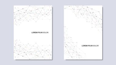 Noktaları ve çizgileri birleştirerek minimalist tasarımın vektör çizimi. Bilim ve teknoloji kavramının soyut geometrik arka planı. Kapak broşürü, tasarımı, broşürü, kitabı, afişi için şablon.