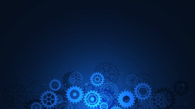 Çarklar ve dişli tekerlek mekanizmaları. Yüksek teknolojili dijital teknoloji ve mühendislik tasarımı kavramları ve fikirleri. Makine mühendisliğinin soyut teknik arkaplanı.