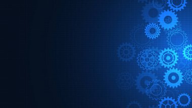 Çarklar ve dişli tekerlek mekanizmaları. Yüksek teknolojili dijital teknoloji ve mühendislik tasarımı kavramları ve fikirleri. Makine mühendisliğinin soyut teknik arkaplanı.