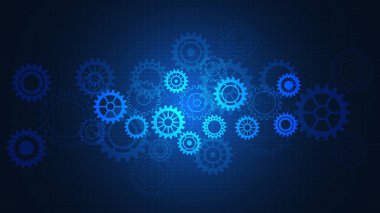 Çarklar ve dişli tekerlek mekanizmaları. Yüksek teknolojili dijital teknoloji ve mühendislik tasarımı kavramları ve fikirleri.