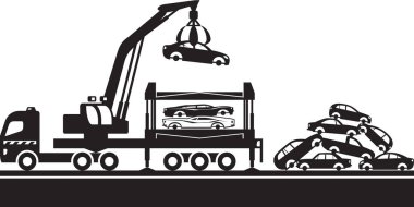 Metal hurda vektör çizimi için mobil araba ezici