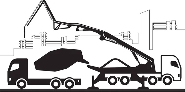 Beton Pomp Vrachtwagen Bouwplaats Vector Illustratie — Stockvector