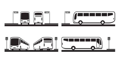Duraktaki otobüsler - vektör illüstrasyonu