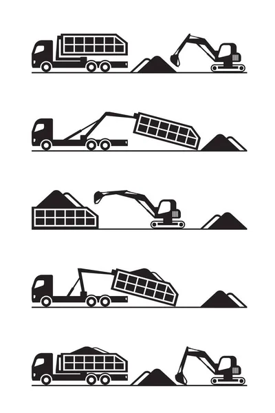 Mini Escavatore Caricamento Skip Truck Vettoriale Illustrazione — Vettoriale Stock