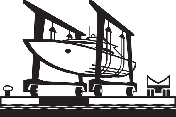 Mobile Boat Hoist Moving Yacht Sea Vector Illustration — Stock Vector