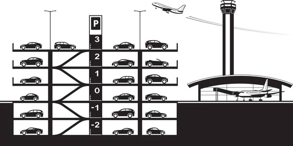 Πολυεπίπεδος Χώρος Στάθμευσης Αυτοκινήτων Στο Αεροδρόμιο Διανυσματική Απεικόνιση — Διανυσματικό Αρχείο