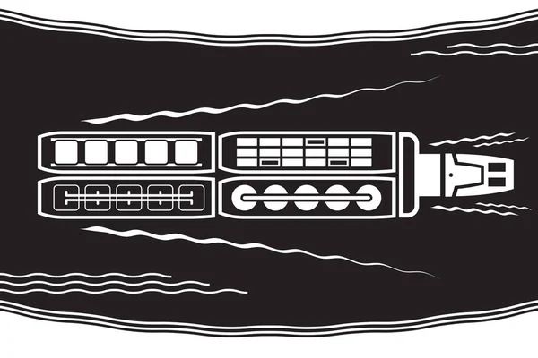 Sleepboot Verplaatsen Van Industriële Schepen Rivier Vector Illustratie — Stockvector