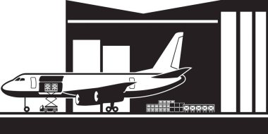 Havaalanı deposundaki kargo uçağı - vektör çizimi