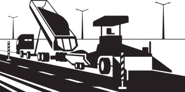 Bir otoyola asfalt kaldırım döşemek - vektör illüstrasyonu