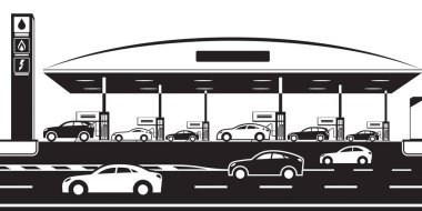 Otoyol vektör çiziminde LPG ve EV şarj istasyonu