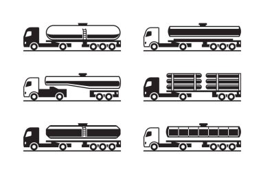 Farklı kargo tankeri kamyonları - vektör illüstrasyonu