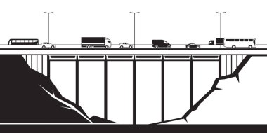 Yol araçları beton köprü vektör çiziminin üzerinden geçer
