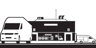 Depodan paletleri yükleyen pikaplar - vektör illüstrasyonu