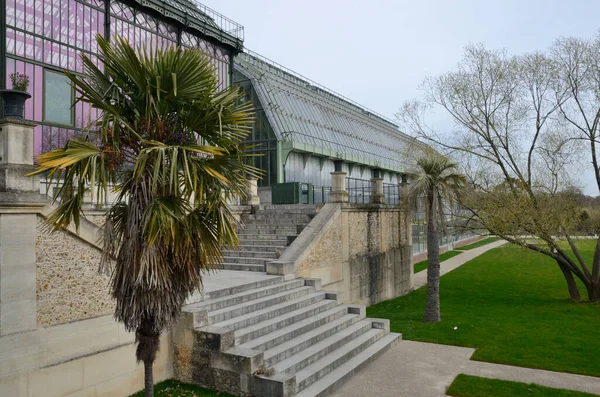 Szklarnia Fasady Metalowej Kryształowej Ogrodzie Roślin Paryżu Francja — Zdjęcie stockowe
