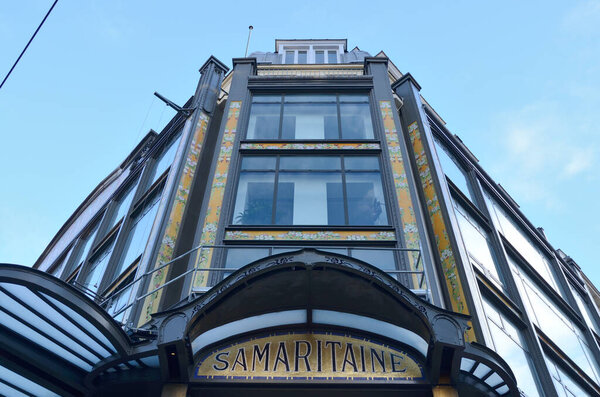 Paris, France - March 18, 2023: Department store Samaritaine of style Art Nouveau located in the first arrondissement of Paris, France.