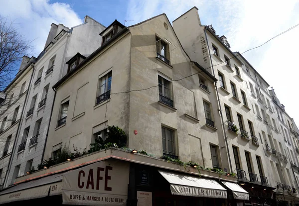 Paris Frankrike Mars 2023 Cafeteria Byggnader Hörnet Gatorna Marais Kvarteret — Stockfoto