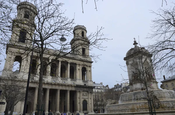 Parijs Frankrijk Maart 2023 Kerk Fontein Van Kerk Saint Sulpice — Stockfoto