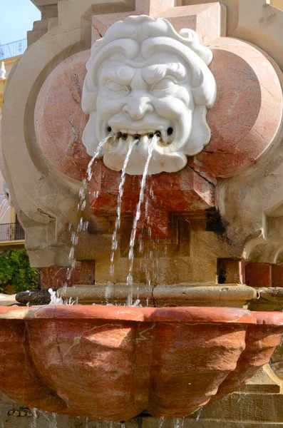 stock image Detail monumental fountain at plaza of Reyes Virgin in Seville, Spain.