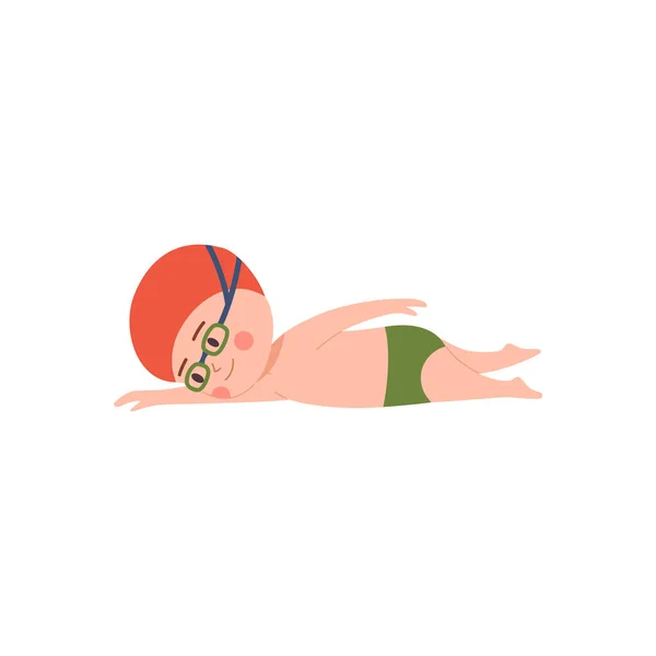Gelukkig Kind Jongen Zwemt Het Zwembad Cartoon Platte Vector Illustratie — Stockvector