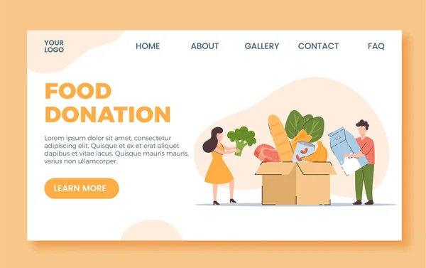 Website Banner Template Food Donation Flat Style Vector Illustration Isolated — Vetor de Stock