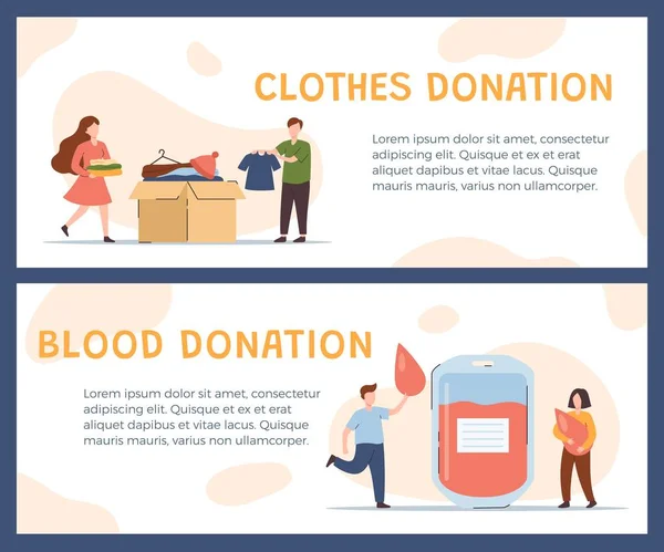 Conjunto Plantillas Banner Del Sitio Web Sobre Ropa Donación Sangre — Archivo Imágenes Vectoriales