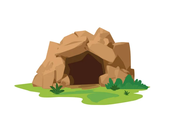 Brązowy Kamienny Jaskinia Wejście Zewnątrz Widok Płaski Styl Wektor Ilustracja — Wektor stockowy