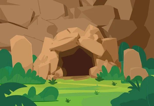 Background Entrance Stone Cave Coal Mine Flat Cartoon Vector Illustration — Stock Vector