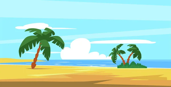 Sahil Manzarası Palmiye Ağaçları Kum Düzlüğü Vektör Çizimi Tropik Manzara — Stok Vektör
