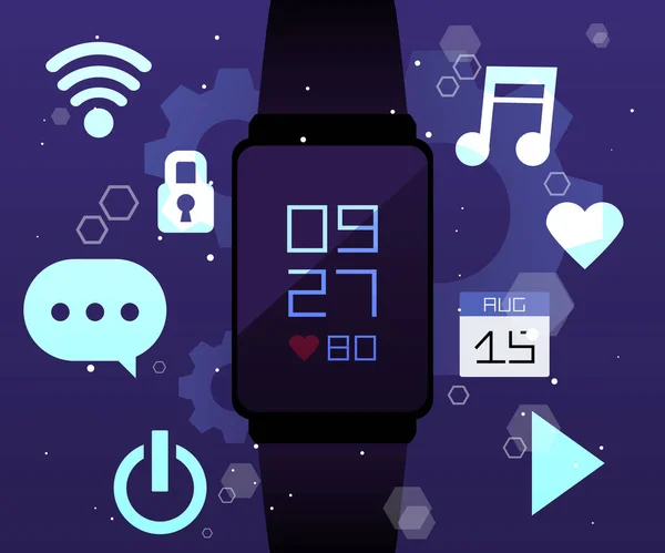 Infografika Smartwatch Płaska Ilustracja Wektora Cyfrowy Zegarek Pokazuje Czas Tętno — Wektor stockowy