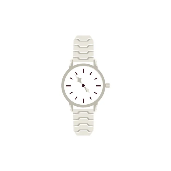 金属機械式腕時計 白い背景に隔離されたフラットベクトルイラスト ラウンドダイヤルと時間を示す矢印付き腕時計 — ストックベクタ