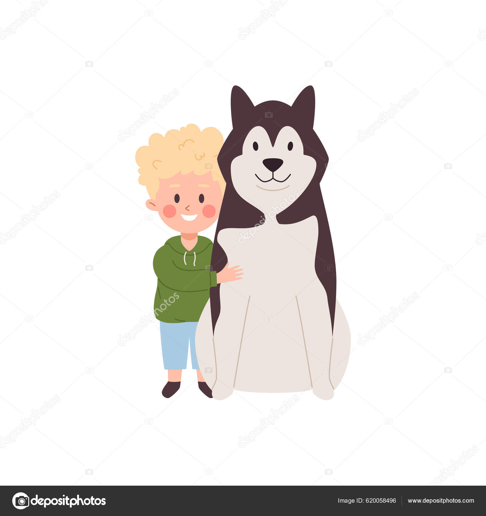 Boy Memeluk Besar Datar Kartun Vektor Ilustrasi Terisolasi Pada Latar