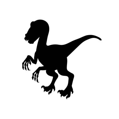 Tyrannosaur tarih öncesi hayvan siyah siluet vektör çizimi beyaz arka planda izole edildi. Jurasik dönemin tarih öncesi dinozor hayvanı şekli.