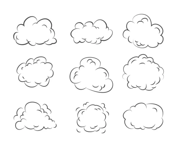 Nubes Dibujos Animados Humo Vapor Esbozan Ilustración Vectorial Aislada Sobre — Vector de stock
