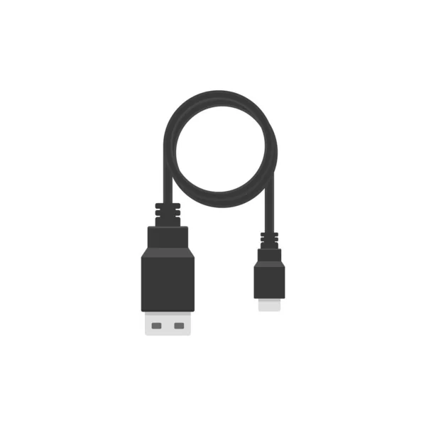 充电电缆与Usb端口 平面矢量插图隔离在白色背景 移动式充电器或计算机连接器 — 图库矢量图片