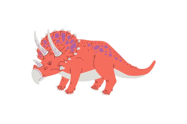 Triceratops Dinosaurie Platt Vektor Illustration Isolerad Vit Bakgrund Herbivorous Dino — Stock vektor