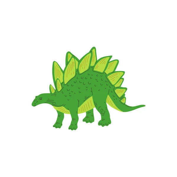 Estegosaurio Verde Pie Estilo Plano Ilustración Vectorial Aislada Sobre Fondo — Vector de stock