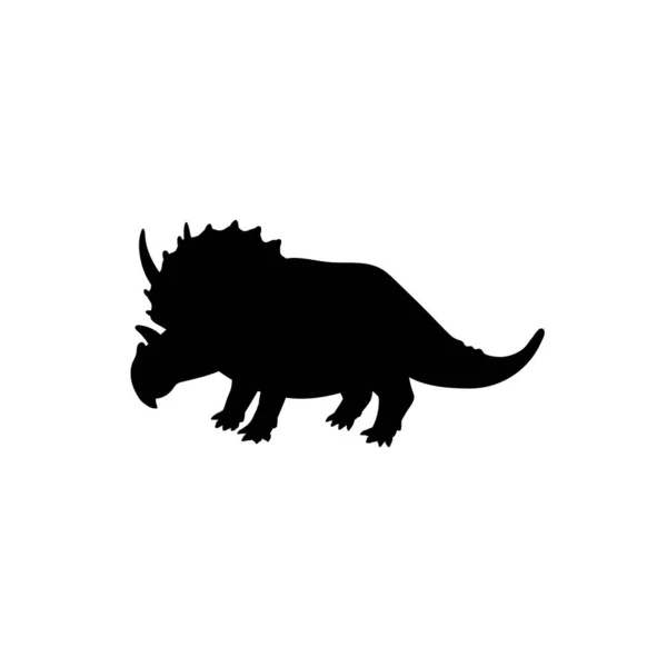 Silhouette Nera Triceratopo Stile Piatto Illustrazione Vettoriale Isolata Sfondo Bianco — Vettoriale Stock