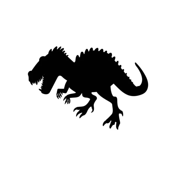 Spinozaur Sylwetka Czarnego Kształtu Prehistorycznego Dinozaura Zwierząt Epoki Jurajskiej Wektor — Wektor stockowy