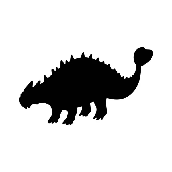 Ankylosaurus Dinosaurie Svart Siluett Platt Vektor Illustration Isolerad Vit Bakgrund — Stock vektor