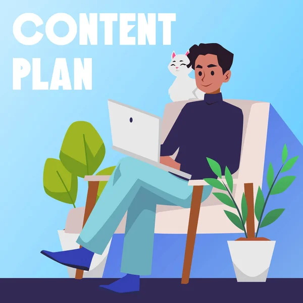 Content Plan Marketing Strategie Banner Poster Ontwerp Platte Vector Illustratie — Stockvector